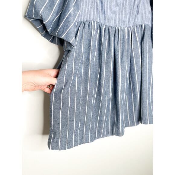 Free People Gigi Stripe Tunic Top Size XS Blue Puff Sleeve Blouse - Picture 7 of 11